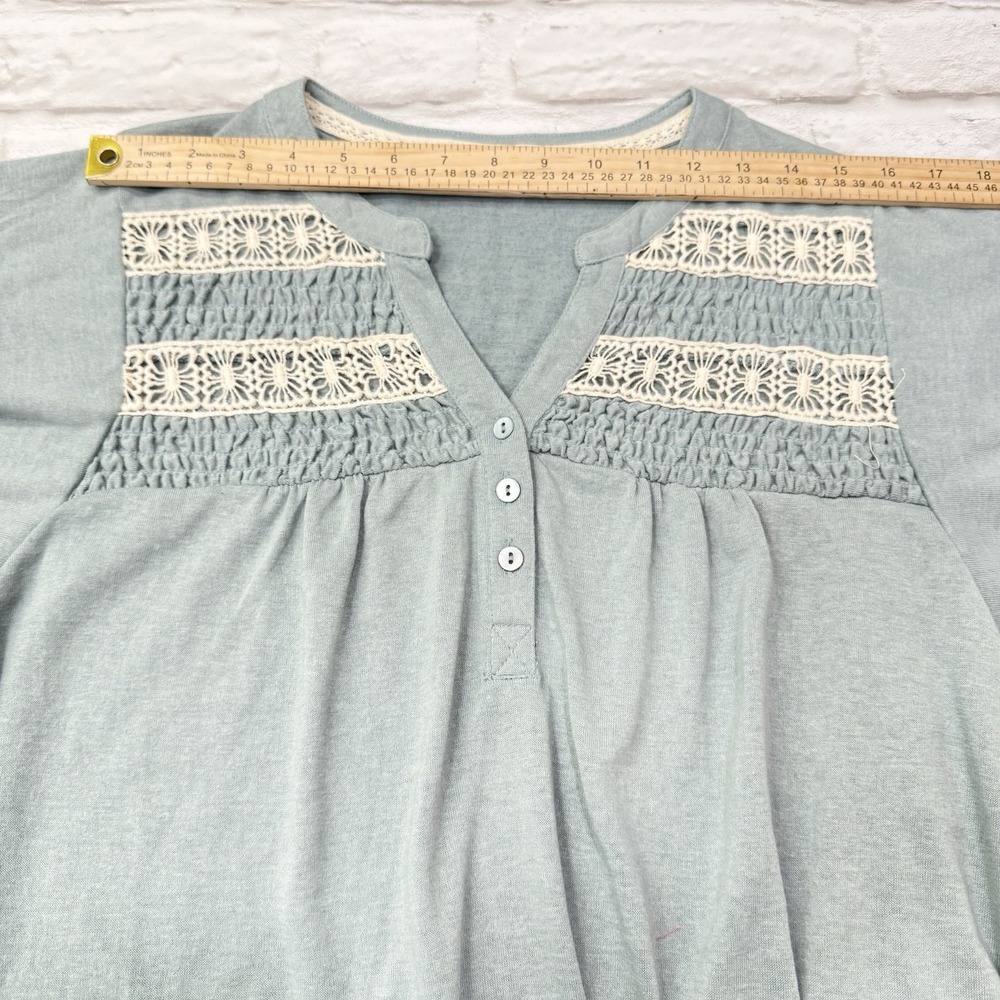 Bohemian Crochet Peasant Blouse Women's Sz S Hippy Cottage Core Ruched Lace Top - Picture 7 of 13